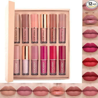 Velvet Matte Liquid Lipstick Set (12 Shades) | Long-Lasting, Smudge-Proof & Waterproof | Full Nude to Bold Collection