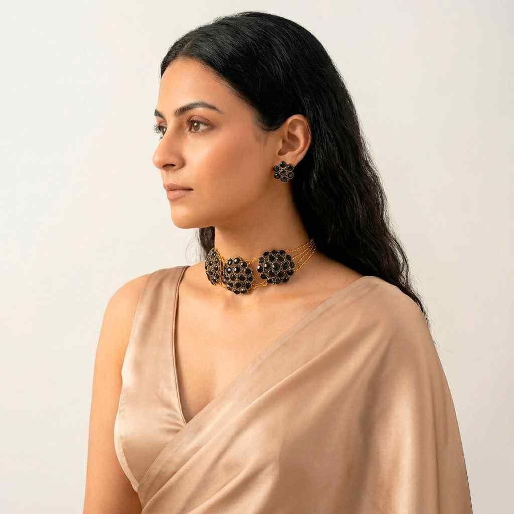 🖤 Black Crystal Set of Necklace & Earrings (Premium Finish) (Pack of 1)