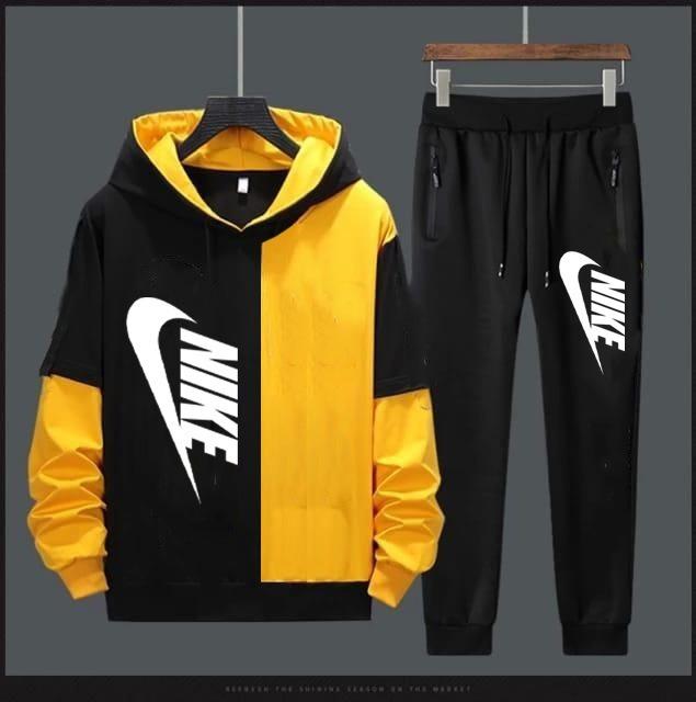 Product Title  Men’s Black & Yellow Hooded Tracksuit Set – Sweatshirt & Jogger Combo