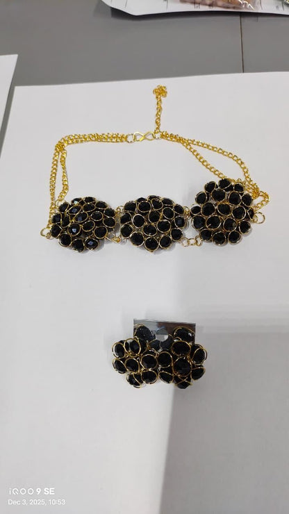 🖤 Black Crystal Set of Necklace & Earrings (Premium Finish) (Pack of 1)