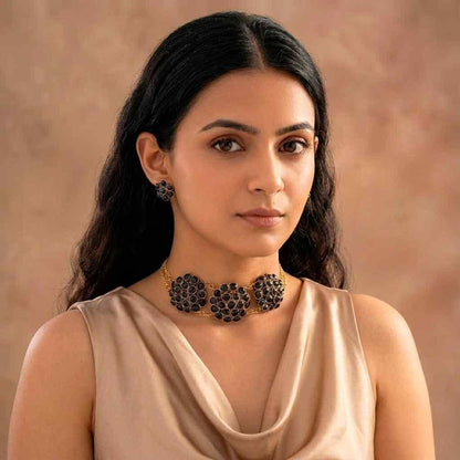 🖤 Black Crystal Set of Necklace & Earrings (Premium Finish) (Pack of 1)