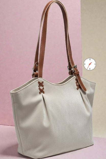 EVERYDAY CANVAS TOTE BAG WITH ADJUSTABLE LEATHER STRAPS