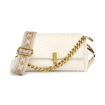 PREMIUM WOVEN TEXTURE CROSSBODY SLING BAG WITH CHAIN STRAP