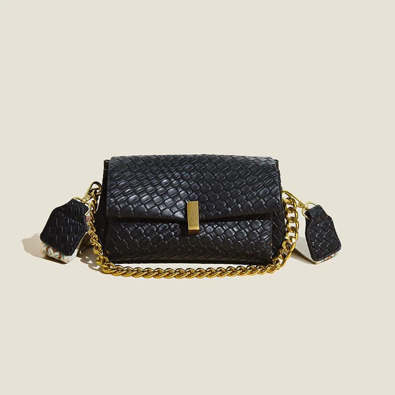 PREMIUM WOVEN TEXTURE CROSSBODY SLING BAG WITH CHAIN STRAP
