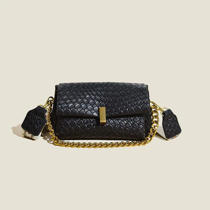 PREMIUM WOVEN TEXTURE CROSSBODY SLING BAG WITH CHAIN STRAP