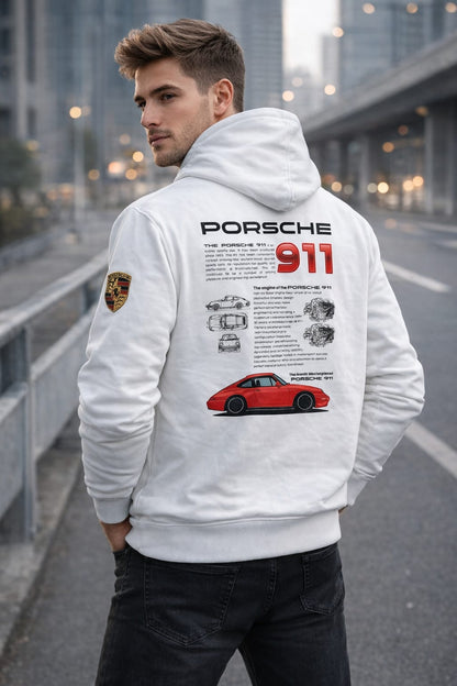 Porsche 911 Red Edition Graphic Hoodie – Premium Cotton | White